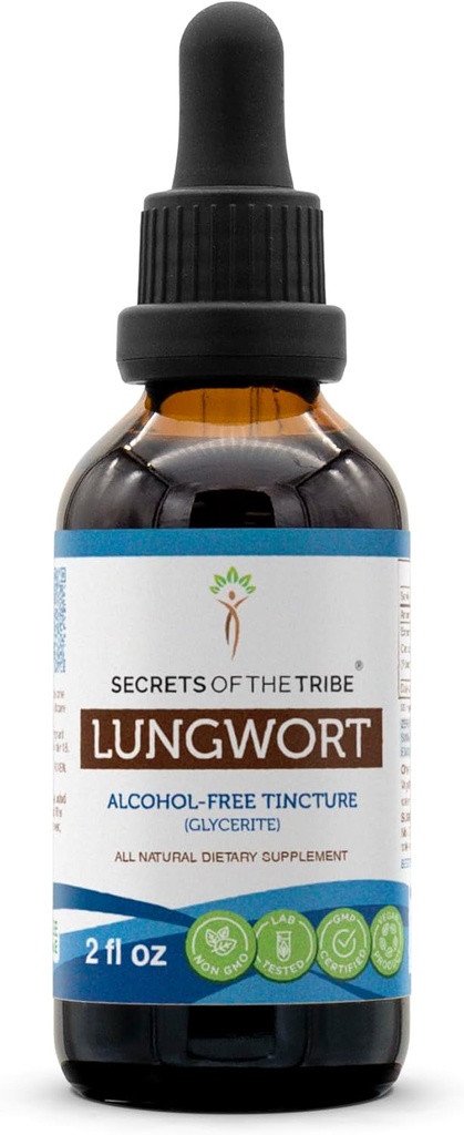 Tribe Lung'un sırları alkol-Free Liquid Extract, Lungwort (Pulmonaria officinalis) kuru Leaf Tincture Supplement 2 oz