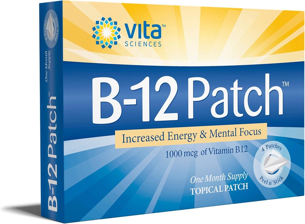 Vita Sciences Vitamin B12 Patch - Extra Strength Formula for Men and Women, 1 Month Supply. Boost Energy, Focus, Memory & Metabolism