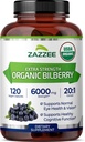 Zazzee USDA Organic Bilberry 20:1 Extract, 6000 mg Δύναμη, 120 κάψουλες Vegan, 4 μήνες προσφοράς, Standardized και συμπυκνωμένο 20X Extract, 100% χορτοφαγικά, όλα φυσικά, μη GMO, Made in The USA