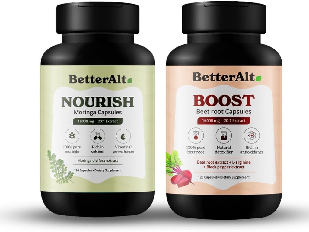 Daha İyi Alt Moringa & Beetroot Capsules /% 100 Saf Moringa Leaf Toz Supplement & 100% Doğal Arıtroot Supplement |Rich indis & Vitamin C C C C