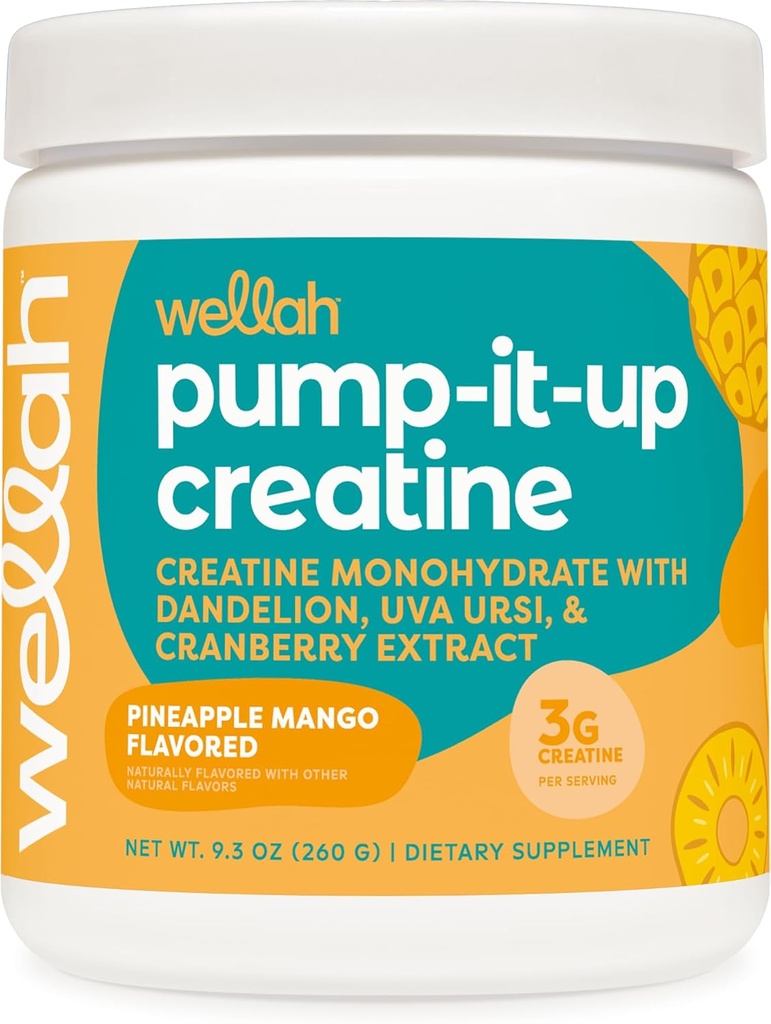Wellah Creatine for Women (50 Servings, Pineapple Mango) - Creatine Monohydrate with Dandelion & Cranberry Extract