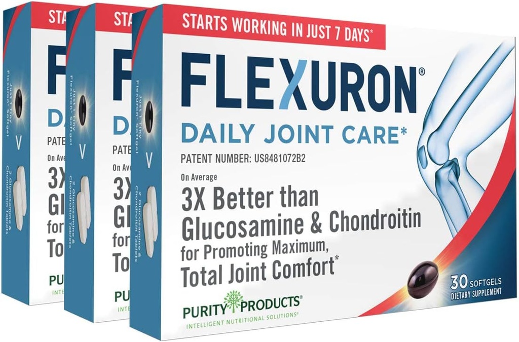 Saf Ürünler Flexuron Ortak Formula 3X Glucosamine ve Chondroitin'den Daha İyi - Sadece 7 Günlerde Çalışmaya Başlayın - Krill Oil, Low Molecular Kilo Hyaluronic Asit, Astaxanthin - 30 Count (3)