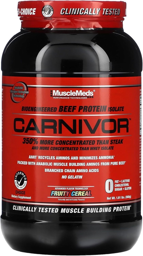 KasMeds CARNIVOR Beef Protein Isolate Toz, Kas Building, Recovery, Lactose Free, Sugar Free, Fat, Free, 23g Protein, Meyve Cereal, 28 Hizmet