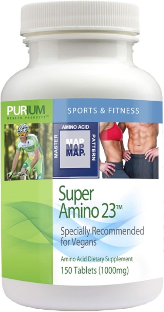 Purium Super Amino 23-150 Vegan Tablets - BCAA & Essential Amino Acid Dietary Supplement, Προ προπόνηση, Recovery Aid, May Help Build Muscle - Gluten Free - 30 Services
