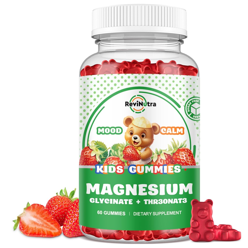 Μαγνήσιο Σύμπλεγμα Gummies-Ηρεμία μασώμενα Gummies για παιδιά & ενήλικες- Μαγνήσιο Γλυκινικό συμπλήρωμα-w/Omega-3, Βιταμίνη B6, D3- Υποστήριξη ήρεμο στρες ανακούφιση, οστά, Mood, Φράουλα Γεύση