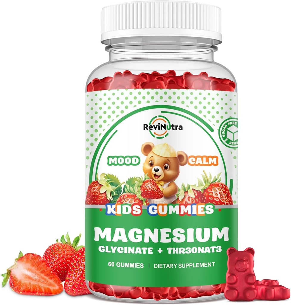 Magnezyum Kompleks Gummies- Calm Chewable Gummies for Kids & Yetişkinler- Magnezyum Glycinate Supplement-w/Omega-3, Vitamin B6, D3- Support Calm Stress Relief, Bones, Mood, Strawberry Flavor