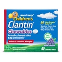 Claritin Çocuk Alerji ilacı, 24 Saat Odaksız Loratadine 5 mg Chewable Tablet, 2 Yıl ve Yaşlılar için Antihistamin, Grape Flavored, 40 tablet