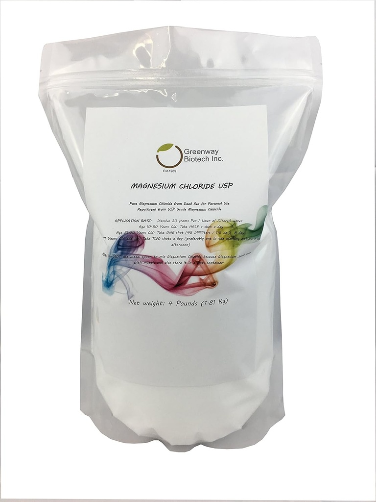 Greenway Biotech, Inc. Χλωριούχο μαγνήσιο USP συμπλήρωμα 100% Βρώσιμο Cloruro de Magnesio Comestible σκόνη (Φαρμακευτική Βαθμός)- (4 Λίρες)
