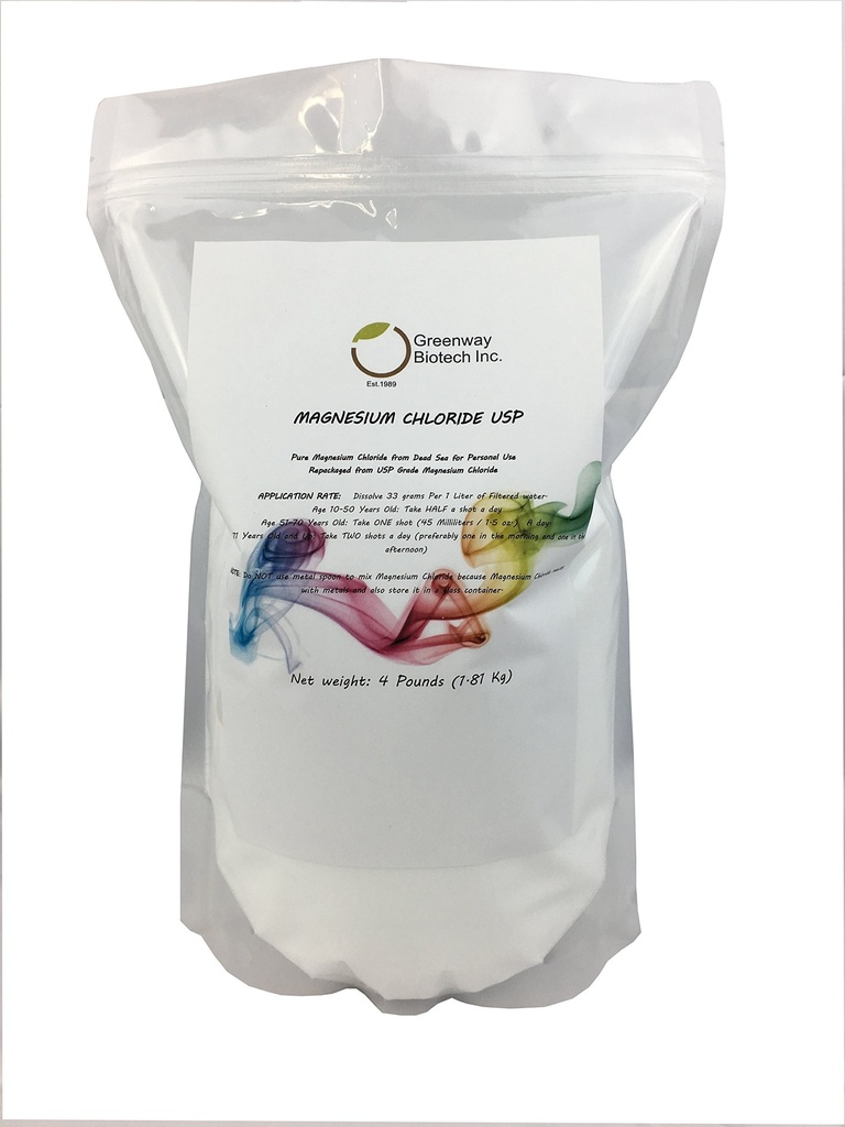 Greenway Biotech, Inc. Chloride USP Supplement 100% Edible Cloruro de Magnesio Comestible Toz (Pharmaceutical Grade)- (4 Pounds)