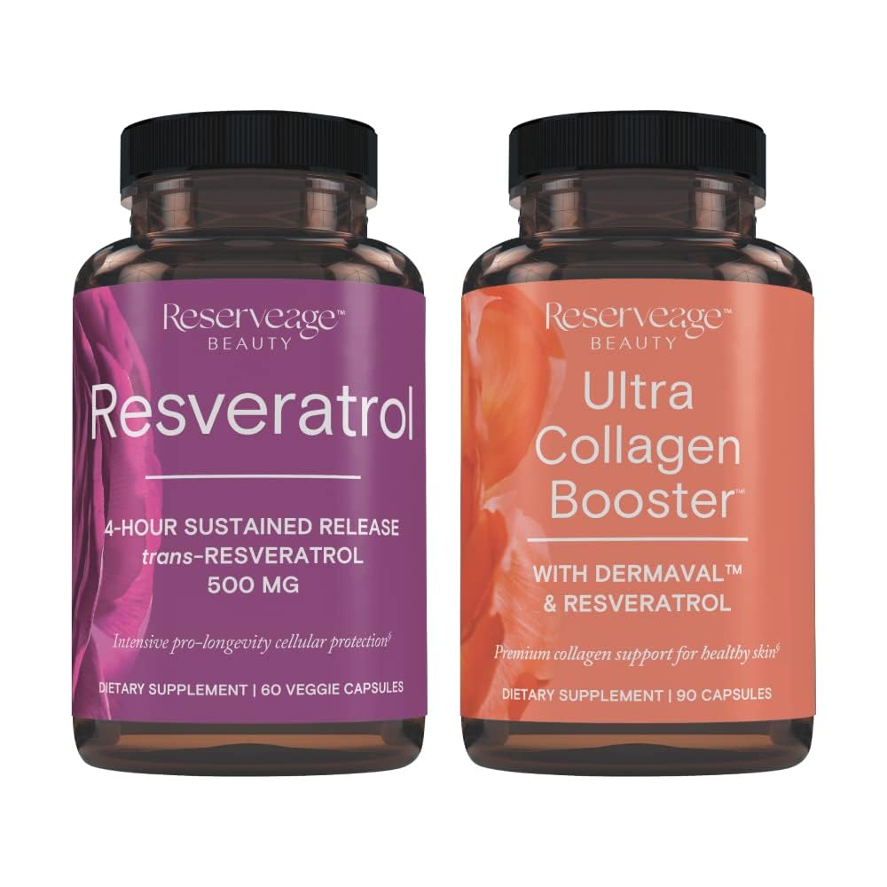 Reserveage Resveratrol & Ultra Collagen ATM - Cep & Skin Destek için Resveratrol ve Collagen Capsules - Özellikler Dermaval - 60 Capsules, 90 Ultra Collagen Branson Capsules