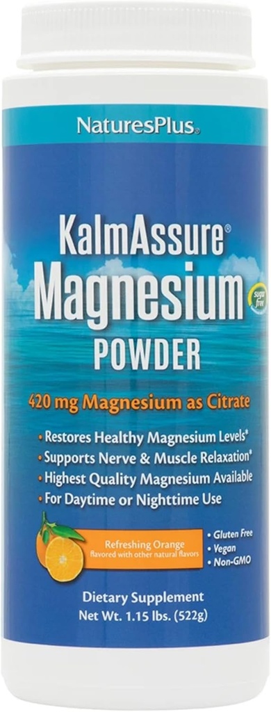 NaturesPlus KalmAssure Magnesium Powder - 1.15 lb, Pack of 2 - Orange Flavor - Supports Nerve and Muscle Relaxation - Non-GMO, Gluten Free, Vegan - 120 Total Servings