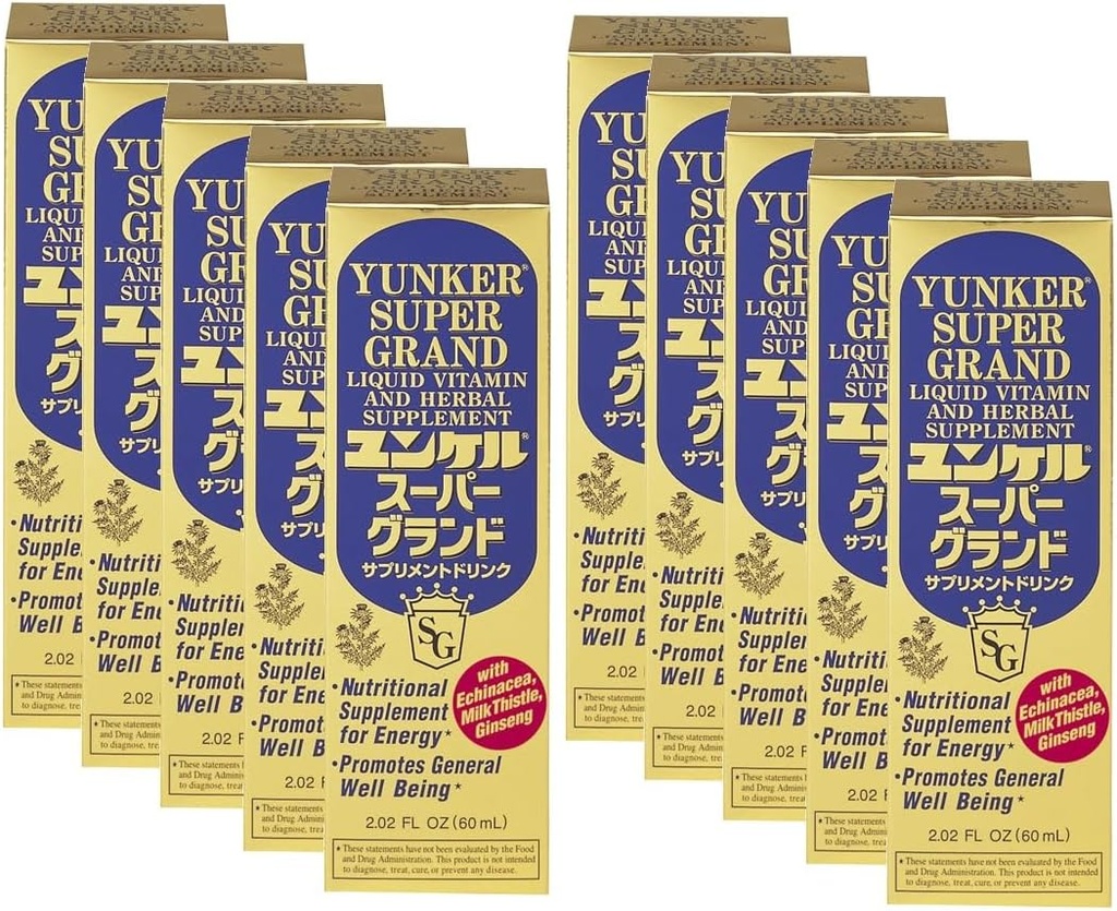 Super Grand, Liquid Vitamin & Herbal Supplement, Nergy Herbal Supplements, Herbal Energy Boost, Μειώνει τη Φυσική Κόπωση και την κούραση, 2,02 fl oz, Κατασκευασμένο στην Ιαπωνία (Pack of 10)