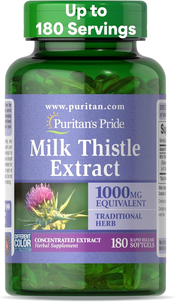 Puritan's Milk Thistle 4:1 Extract 1000mg 180 Softgels (Silymarin) Ηπατική Υγεία