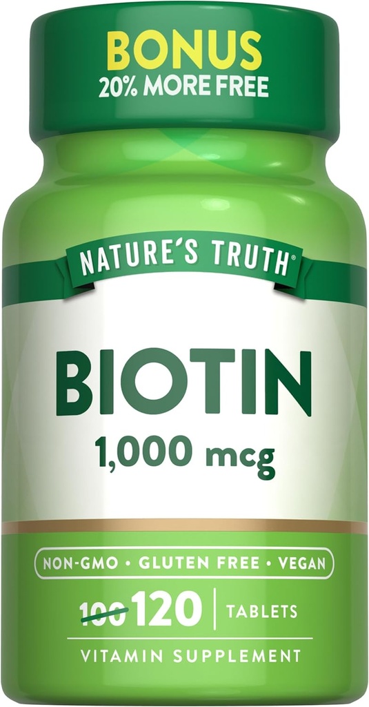 Nature's Truth Biotin 1000mcg | 120 Tabletler | Vegan, Non-GMO, Gluten Free Supplement Supplement