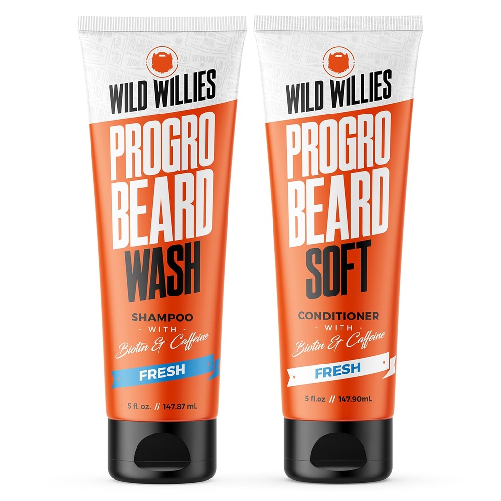 Vahşi Willies PROGRO Beard Shampoo and Durumer Kit - Forrec w/Caffeine & Biotin - Güçlendirme, Flake-Free, Moisturing Beard Wash and Durumer for Men, 2 x 5oz Tubes