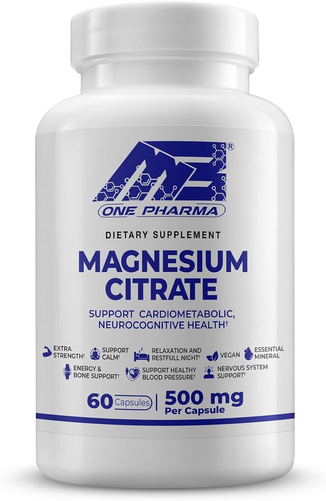 MB One Magnesium Citrate 500mg - Υψηλή Απορρόφηση Φόρμουλα για τους μυς, τα νεύρα, τον ύπνο και τα οστά Υποστήριξη - Vegan, μη GMO - Digestive & Heart Health - 60 Caps - 60 Ημέρα προσφοράς