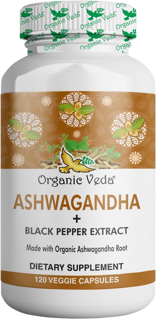 Βιολογικά συμπληρώματα Veda Ashwagandha, 1500mg - κάψουλες Ashwagandha με εκχύλισμα μαύρου πιπεριού - Κατασκευασμένο από καθαρό 100% οργανική ρίζα Ashwagandha - συμπλήρωμα & ενέργεια υποστήριξης Mood, 120 Veggie