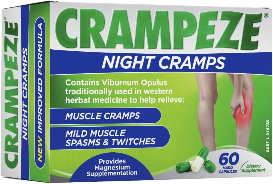 Crampeze Night Cramps Φυσικό Ανακούφιση των μυών Cramps, Spasms & Κουρασμένα πόδια 60 κάψουλες