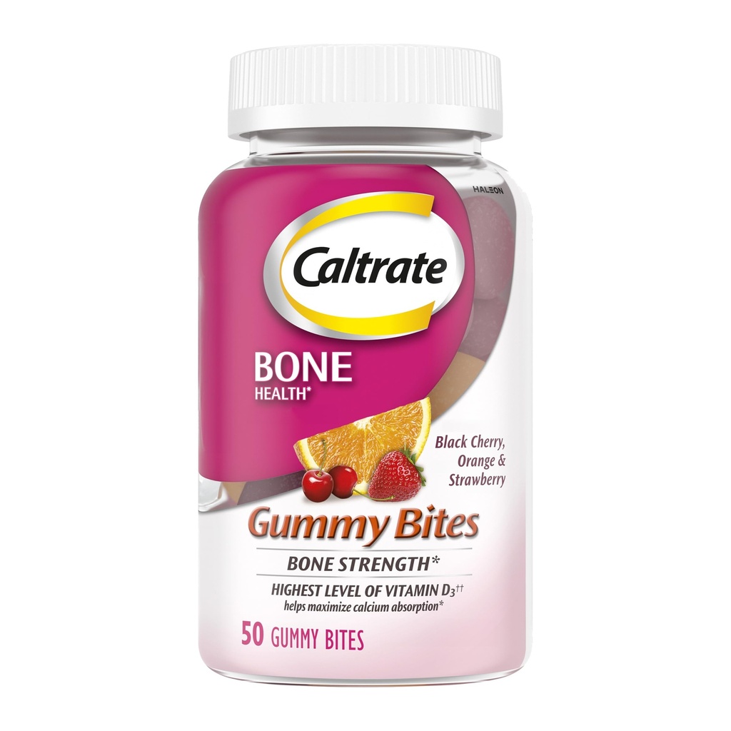 Caltrate Gummy Bites 500 mguba ve Vitamin D Supplement, Black Cherry, Strawberry, Orange - 50 Count