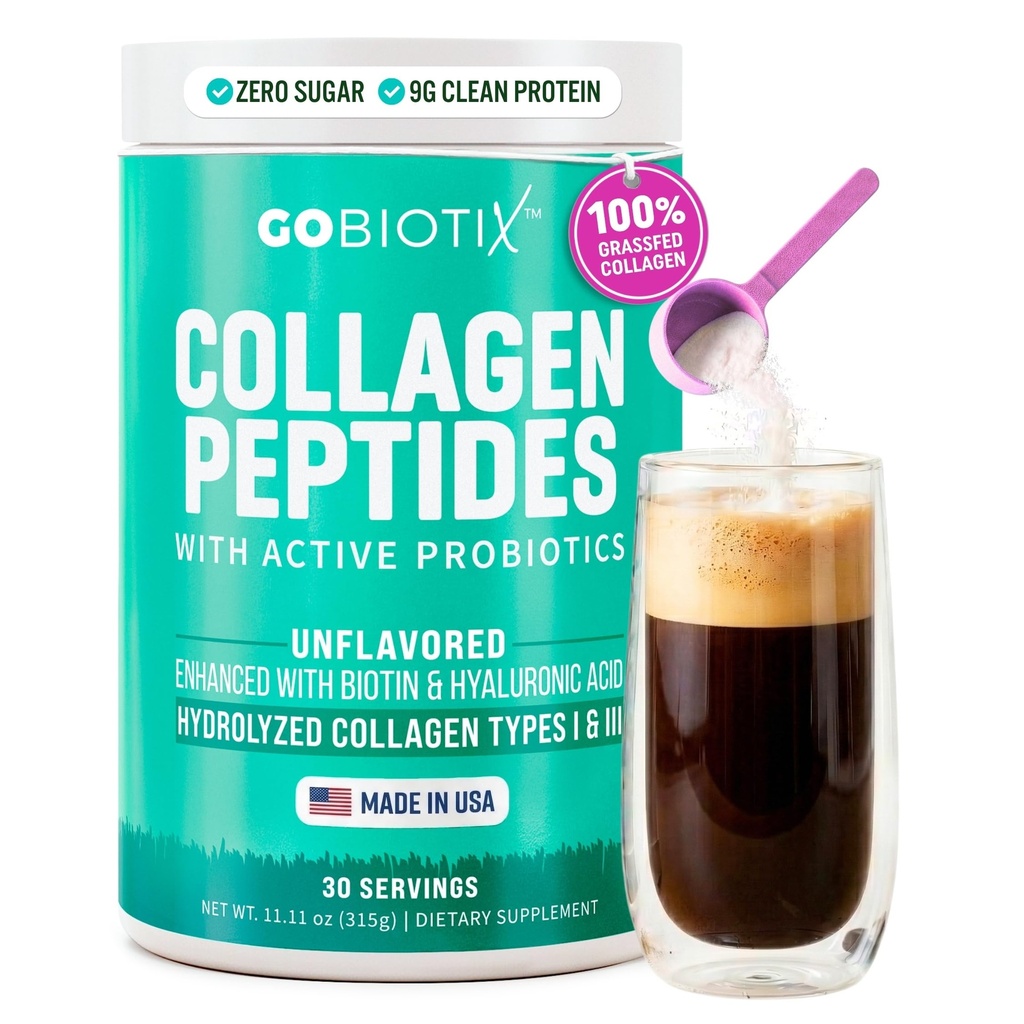 GOBIOTIX Collagen Toz Supplement with Probiyotiks - Hydrolyzed Protein Collagen Toz for Women - Hair Skin and Nails, Joint and Digestive Health - Collagen Peptides Type I and III - 30 Servisler