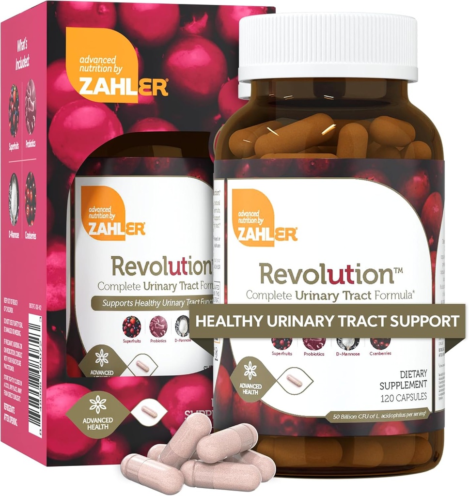 Zahler Revolution - Tamam Womens Urinary Tract Health Formula with Probiyotiks - UTI Pills - 1200 mg D-Mannose and Cranberry Supplement - Urinary Tract Enfeksiyon Destek for Women (120 Capsules)