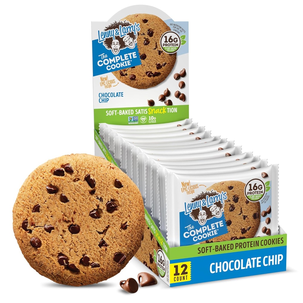 Lenny & Larry's The Complete Cookie, Chocolate Chip, Soft Bakeed, 16g Πρωτεΐνη φυτών, Vegan, Non-GMO, 4 Ounce Cookie (Pack of 12)
