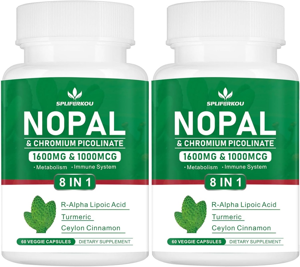 Super Nopal 1600 mg, Prickly Pear Supplement with R-Alpha Lipoic Acid, Turmeric,120 Capsules (60 hizmet)