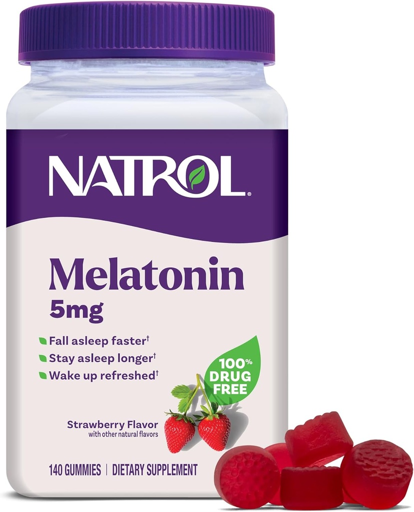 Natrol Melatonin Gummies, Sleep Support, 140 Strawberry-Flavored Adult Melatonin Gummies, 5 mg Sleep Aids for Yetişkinler