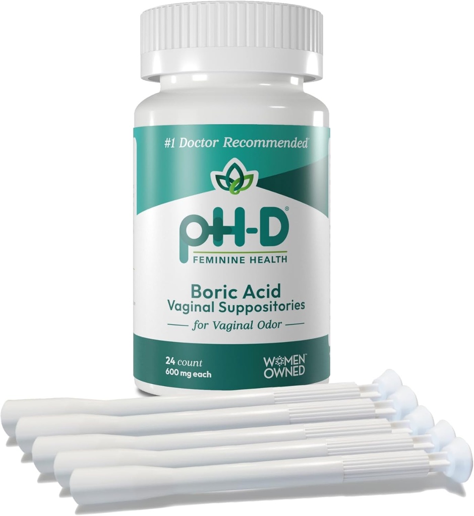 pH-D Γυναικεία Υποστήριξη Υγείας - Boric Acid Starter Bundle - pH-D Βορικό Οξύ Κολπικά Υποθετικά 24 Count and 5 Κολπικά Υποθετικά Εφαρμογές