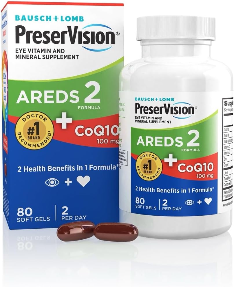 PreserVision AREDS 2 Βιταμίνες ματιών με CoQ10 για την υγεία της καρδιάς, #1 Ο γιατρός ματιών συνιστάται Brand, Lutein και Zeaxanthin συμπλήρωμα με βιταμίνη C & E, ψευδάργυρο, και χαλκό, 80 Softgels