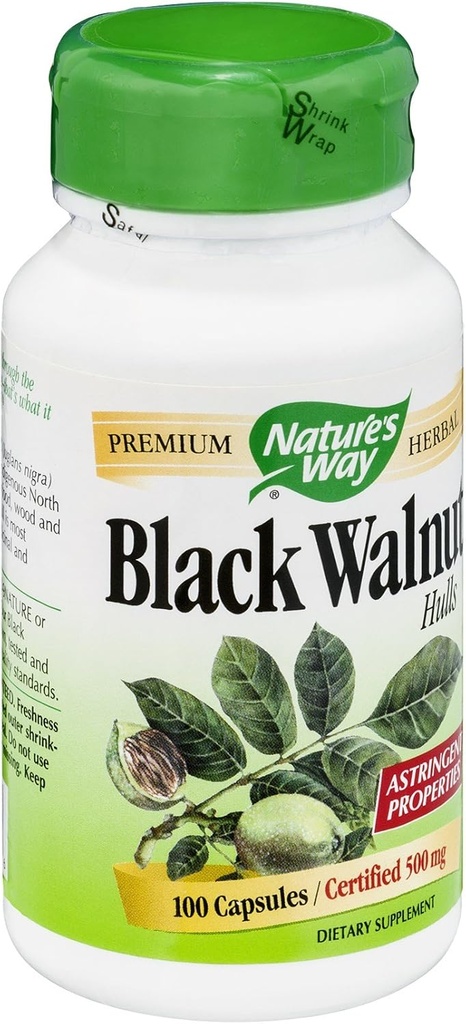 Nature's Way Black Walnut Hulls 500 mg per capsule, 100 Vegetarian Caps, Pack of 2