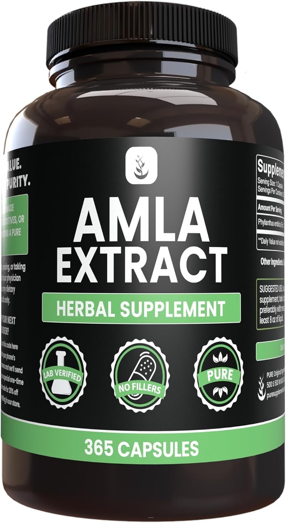 PURE ORIGINAL INGREDIENTS Amla Extract (365 Capsules) No Magnezyum Or Rice Fillers, Always Pure, Lab TY