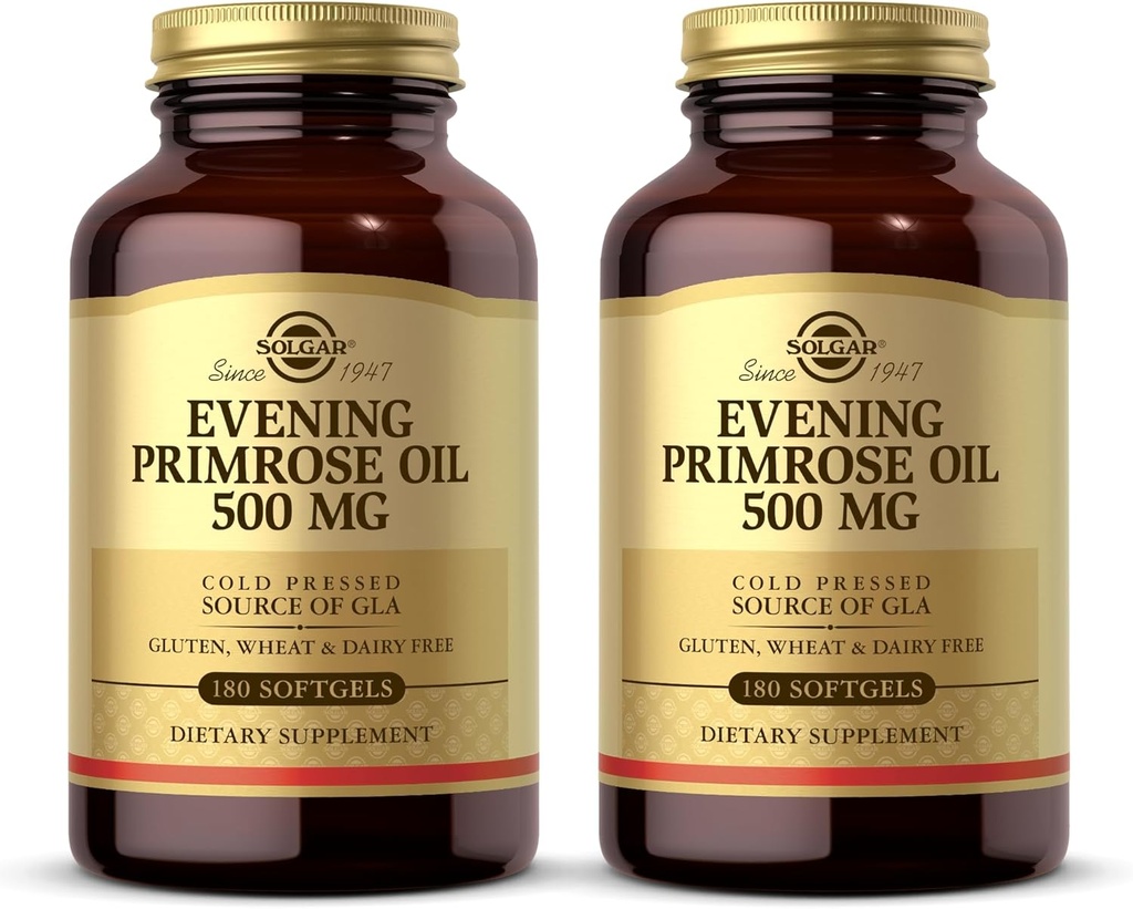 Solgar Primrose Oil 500 mg - 180 Softgels, Pack of 2 - Cold Pressed Source of GLA - Gluten Free, Dairy Free - 360 Total Services