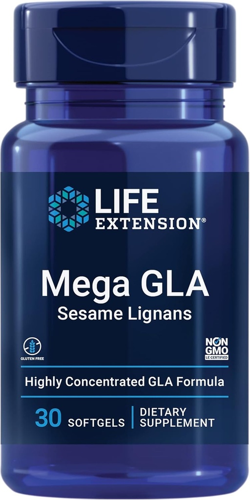 Life Extension Mega GLA Sesame Lignans, Omega-6 Fatty asitleri sağlıklı bir enflamatuar yanıt, Gluten Free, Non-GMO, 30 softgels