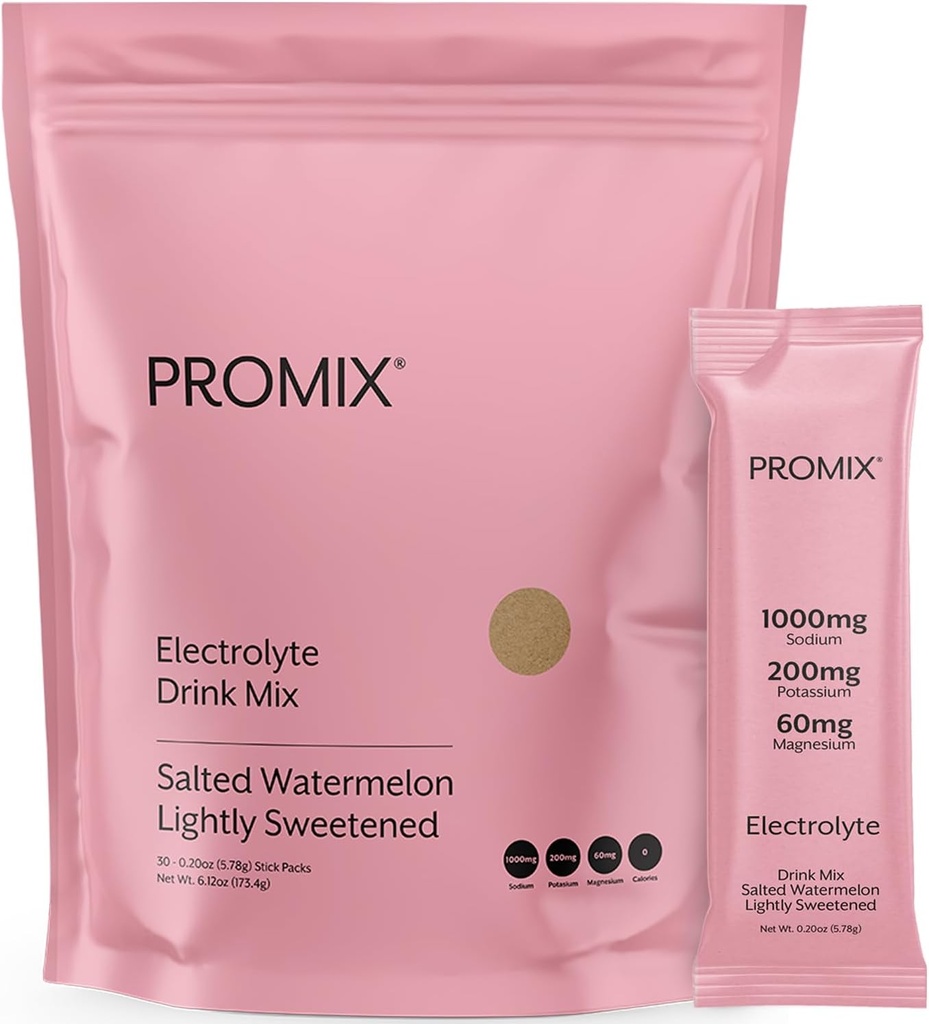 ProMix Beslenme Elektrolytes Toz Hydration Packets - Himalaya Pink Salt, Magnezyum Pyum, C - Salted Watermelon, Işıklı Tatlılık - 30 Hizmet (Geçmiş 30'un Paketi)