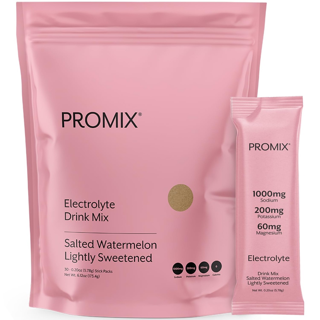 ProMix Beslenme Elektrolytes Toz Hydration Packets - Himalaya Pink Salt, Magnezyum Pyum, C - Salted Watermelon, Işıklı Tatlılık - 30 Hizmet (Geçmiş 30'un Paketi)