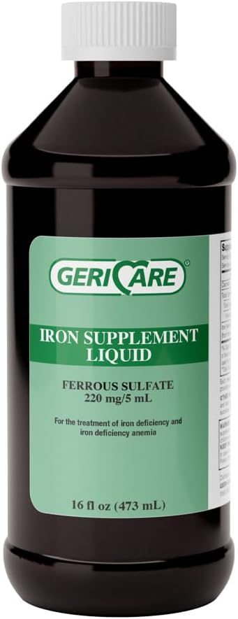 GeriCare 220 Yüksek Potency Liquid Iron Supplement | Yetişkinler için Sıvı Demir | Anemia ve Iron Deficiency | 220 mg of Iron Per 5mL Dose. (Paket 1)