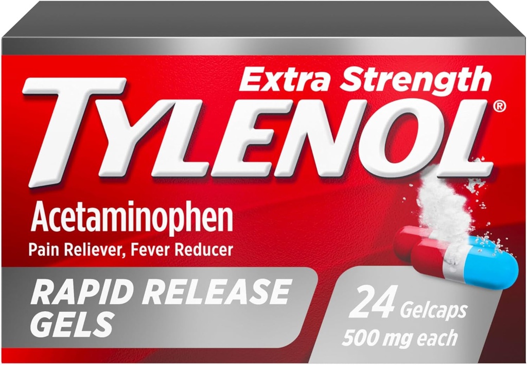 Tylenol Ekstra Güçlü Acetaminophen Hızlı Yayın Gels, Ekstra Güçlü Ağrı Reliever & Ateşleme, Lazer-Drilled Holes, 500 mg Acetaminophen, 24 ctt