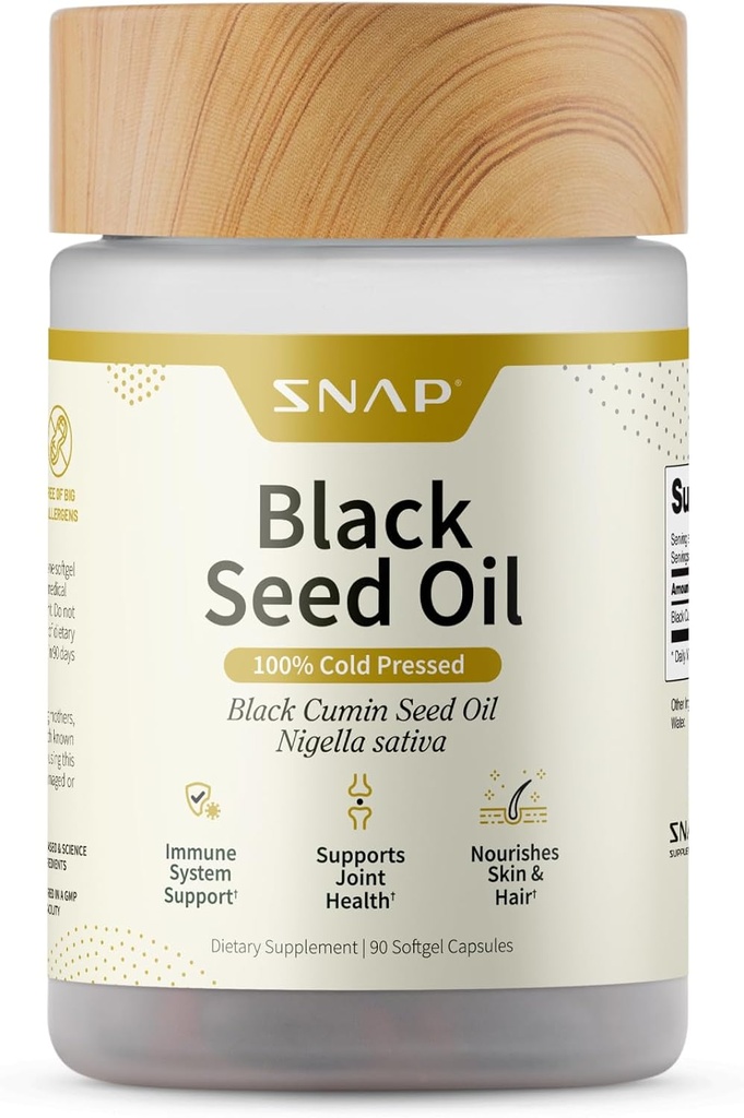 Snap Supplements Black Seed Oil Capsules – 100% Cold Pressed Organic Nigella Sativa – Destekler Immune Health, Detox, Skin, Hair, Commons & General Wellness – 90 Softgels & General Wellness – 90 Softgels
