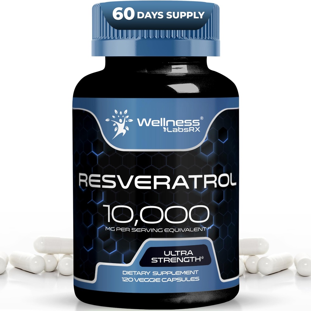 WELLNESS LABSRX Resveratrol 120 Capsules, Resveratrol Tamam, Resveratrol 1000 mg Polygonum Root, Trans Resveratrol Sağlıklı Ağlama, Kalp, Beyin Sağlığı Desteği - Vegan, Keto,