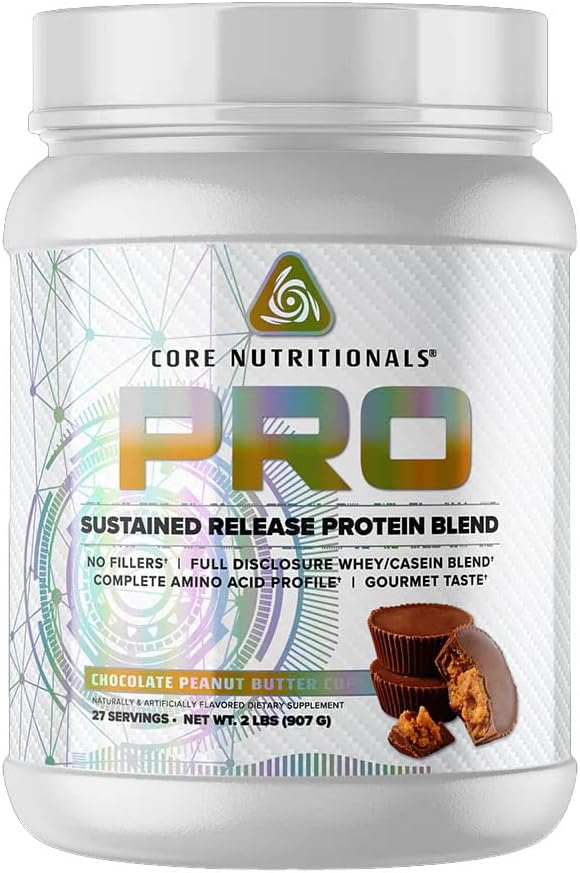 Core Nutritionals Pro Sustained Release Whey proteini | Digestive Enzymes | 25g Protein, 2g Carbs | No Fillers | 2 Pound (Chocolate Peanut Butter Cup)