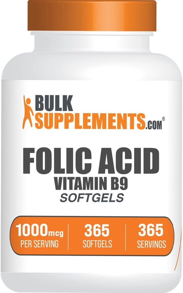BulkSupplements.com Folic Acid Softgels - Vitamin B9, Folic Acid 1000 mcg, Folate Supplement - Gluten Free, 1 Softgel in 1)