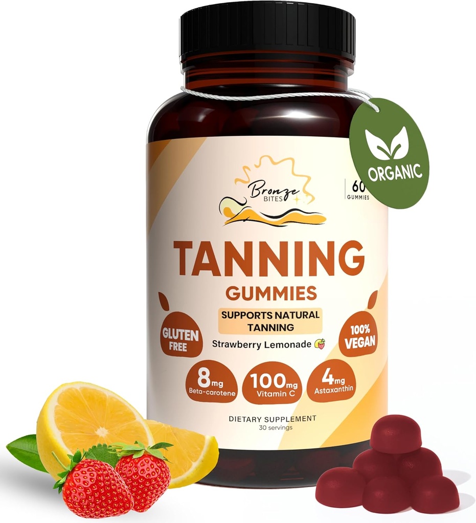 Tanning Gummies, Daily Gummie with Beta-Carotene & Vitamin C & Astaxanthin, Natural Tanning Supplement, Vegan, Non-GMO - 180 Gummies - 3 Paket
