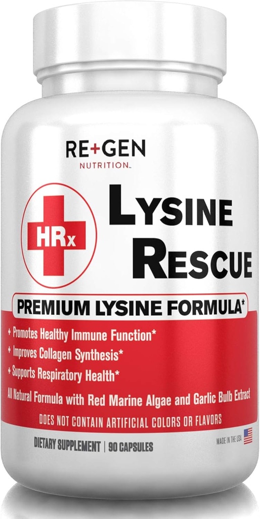 Re+Gen Beslenme Lysine Kurtarma, Amino Asit Supplement for Güçlü Immune Health & Collagen Synthesis in Women & Men, Lips & Skin Health, Natural, Pure L-lysine, 90 Capsules, 45 Day Supply