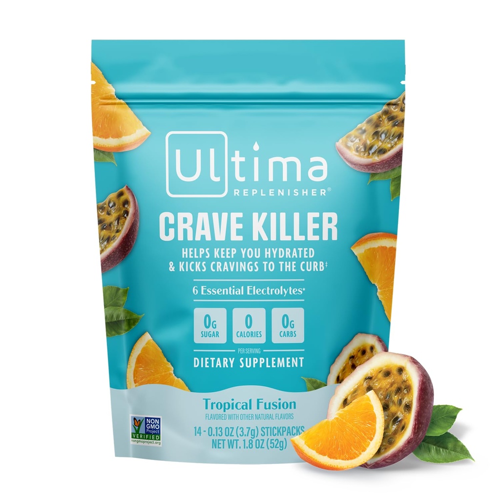 Ultima Replenisher Crave Killer Supplement ve Electrolytes Toz – Tropikal Fütürücüler, 14 Stickpacks – Hydration Packets Bu, Curb'a Kick Craving