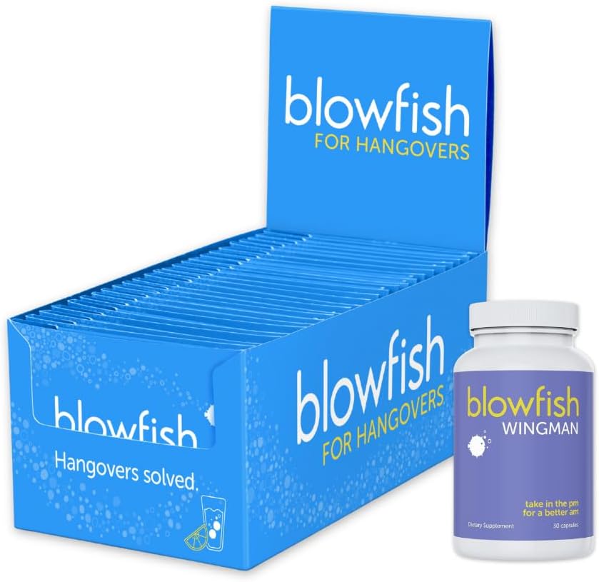 Blowfish Complete Recovery System: Morning Relief for Enhanced Recovery – 25 Single Dose Envelopes & 30 Pills Included