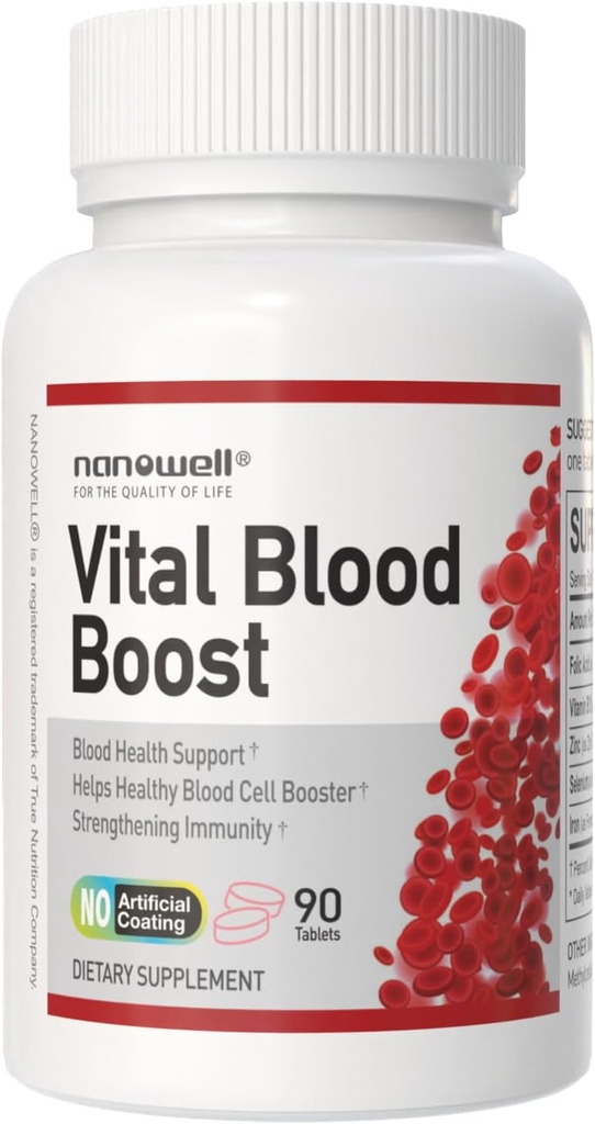 Vital Blood Boost - Demir, Selenium, çinko, B12 & Folic Asit ile Diyetsel Tamam - 90 Tablet, 90 Gün Supply