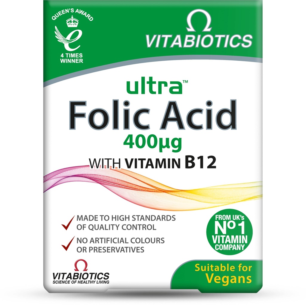 Vitabiyotiks Ultra Folic Acid 400ug with Vitamin B12. 60 Tablets