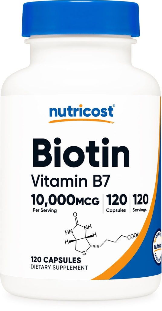 Nutricost Biotin (Vitamin B7) 10.00006 (10 mg), 120 Capsules - Vegan, Gluten Free, Non-GMO