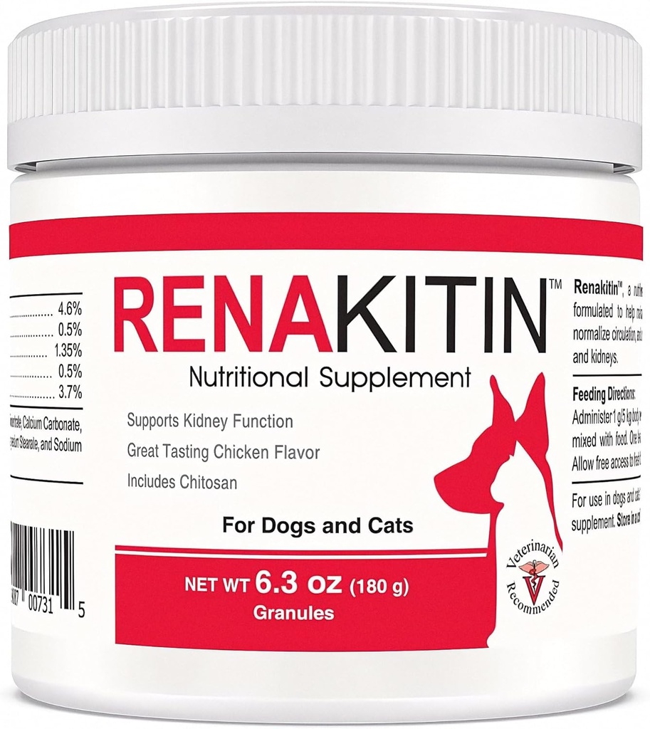Köpekler Kediler için Renakitin Kidney Supplements - Contains Chitosan & Food Carbonate, Support Optimal Kidney Function, Great Tasting Chicken Flavor, 6.3 ozzz